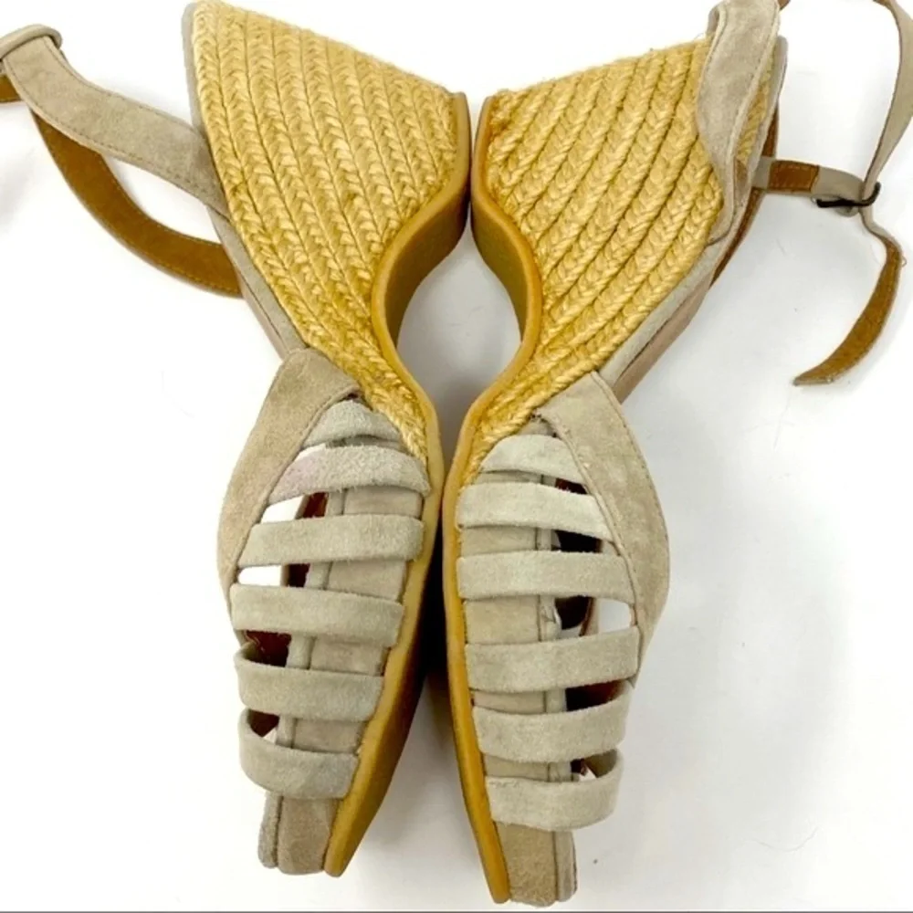Eric Michael Kamielle Tan Suede Espadrille Cage Wedge Sandals Size 41 US 10 10.5